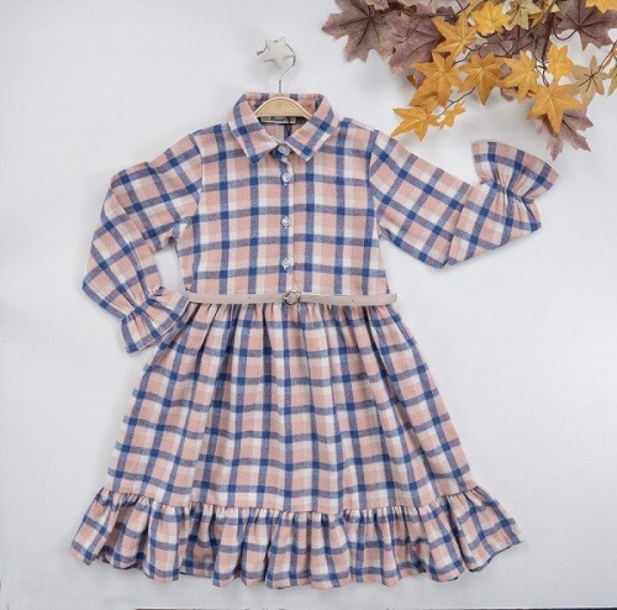 Girl's Dress - Kemerli Ekose Elbise 1016-22275 - Brand: Büşra Bebe - Kids & Bby Clothes From TheBS Kids Turkey