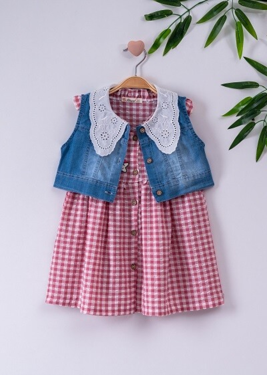 Girl's Dress - Kot Yelekli Gofre Elbise 1016-221051 - Brand: Büşra Bebe - Kids & Bby Clothes From TheBS Kids Turkey
