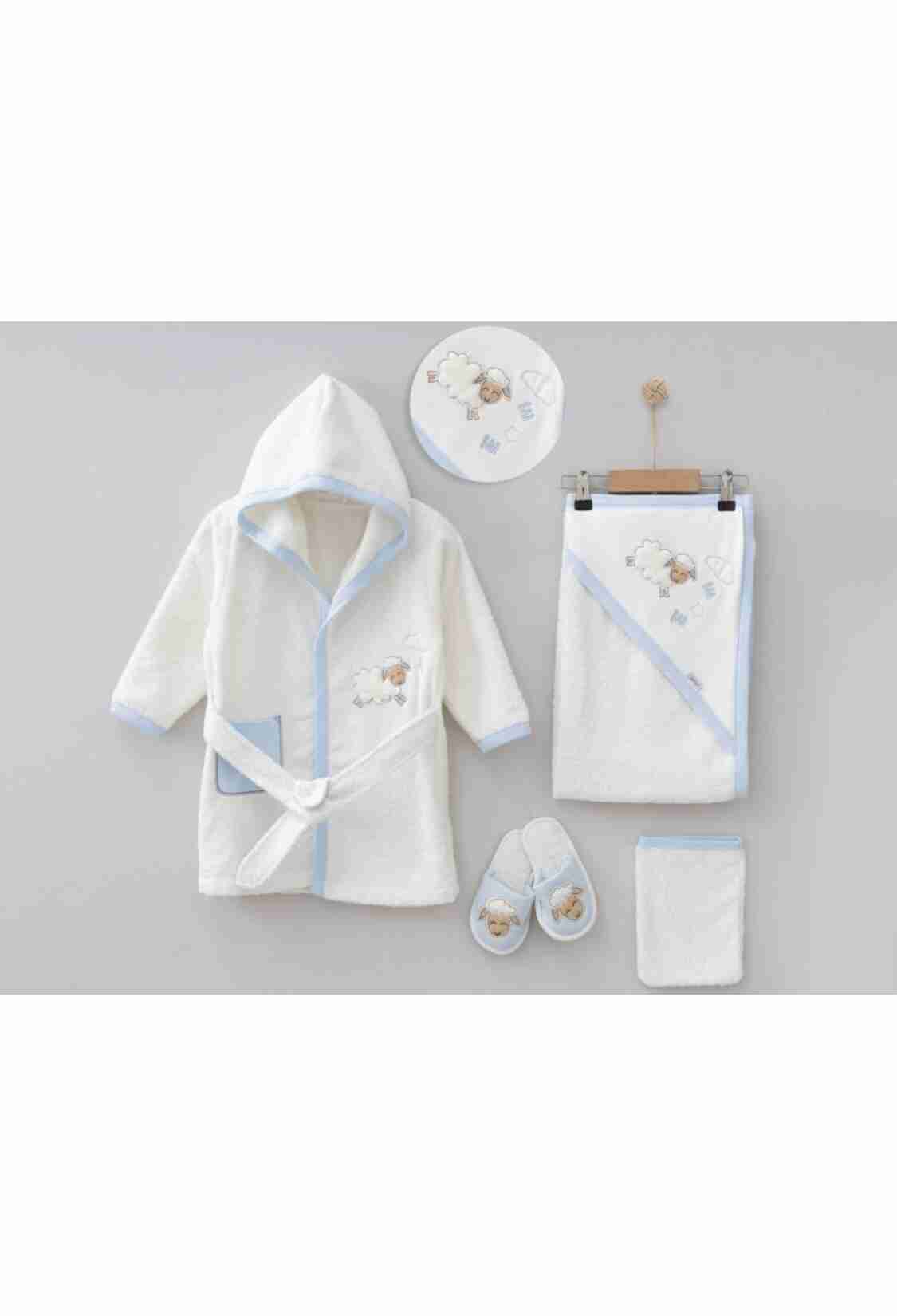 Newborn - B1 - Kuzu Nakışlı 4lü Unisex Bornoz Set - Brand: ZIPIR - Kids & Bby Clothes From TheBS Kids Turkey
