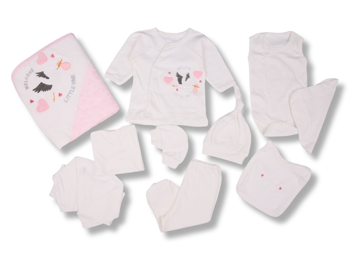 Newborn - B1 - Leylek Nakışlı Kız Bebe 10lu Hastane Çıkış Set - Brand: ZIPIR - Kids & Bby Clothes From TheBS Kids Turkey