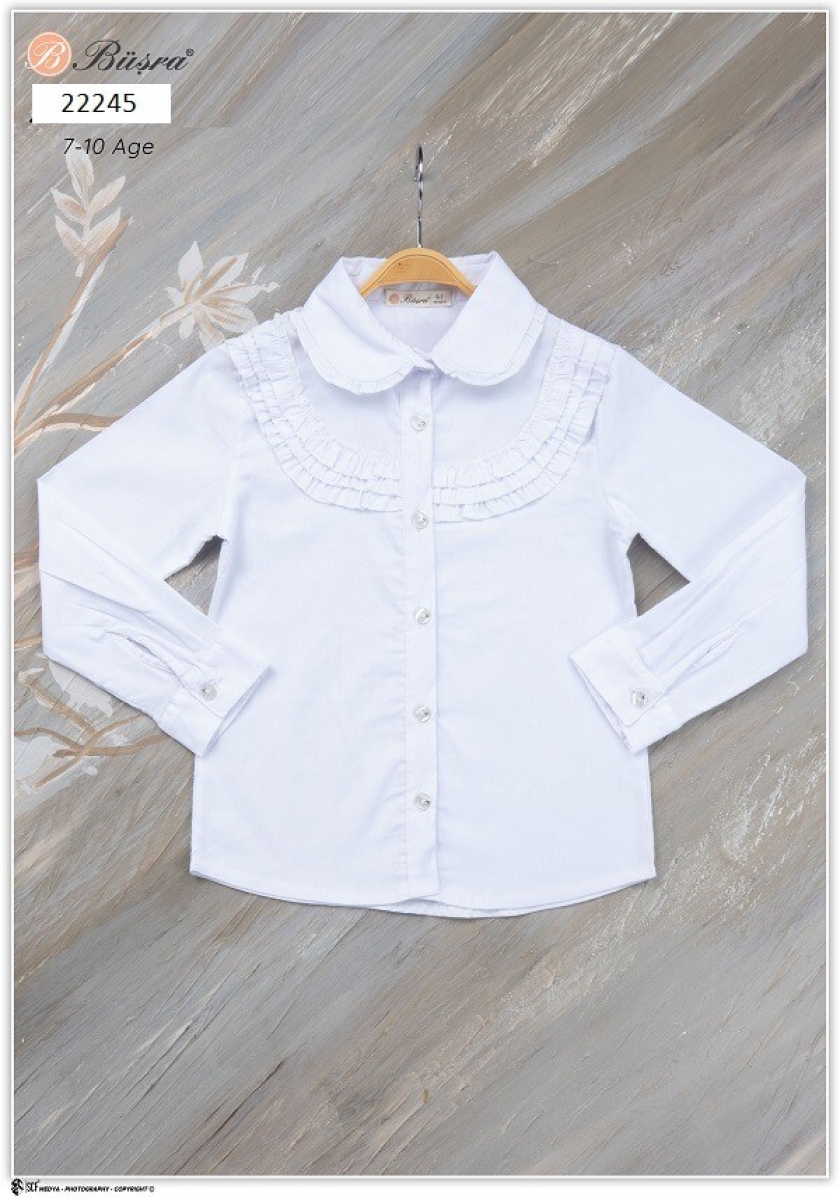 Girl's Shirt - Önü Fırfırlı Gömlek 1016-22245 - Brand: Büşra Bebe - Kids & Bby Clothes From TheBS Kids Turkey