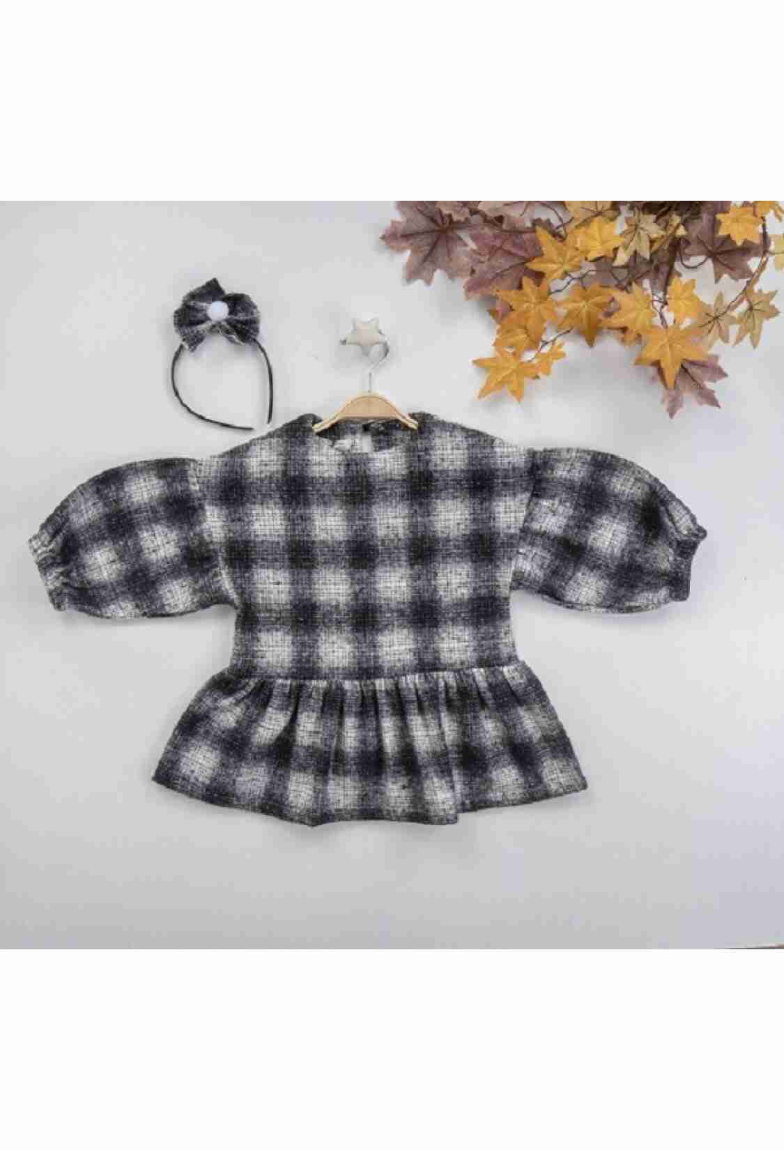 Girl's Dress - Ponpon Taçlı Ekose Elbise 1016-22272 - Brand: Büşra Bebe - Kids & Bby Clothes From TheBS Kids Turkey