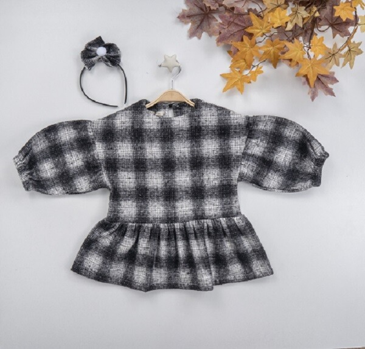 Girl's Dress - Ponpon Taçlı Ekose Elbise 1016-22272 - Brand: Büşra Bebe - Kids & Bby Clothes From TheBS Kids Turkey