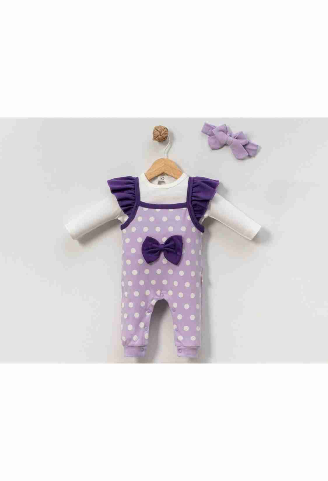 Baby Rompers and Overalls - B1 - Puan Desenli Fiyonk Detaylı Kız Bebe Tulum Set - Brand: CAYZEN - Kids & Bby Clothes From TheBS Kids Turkey