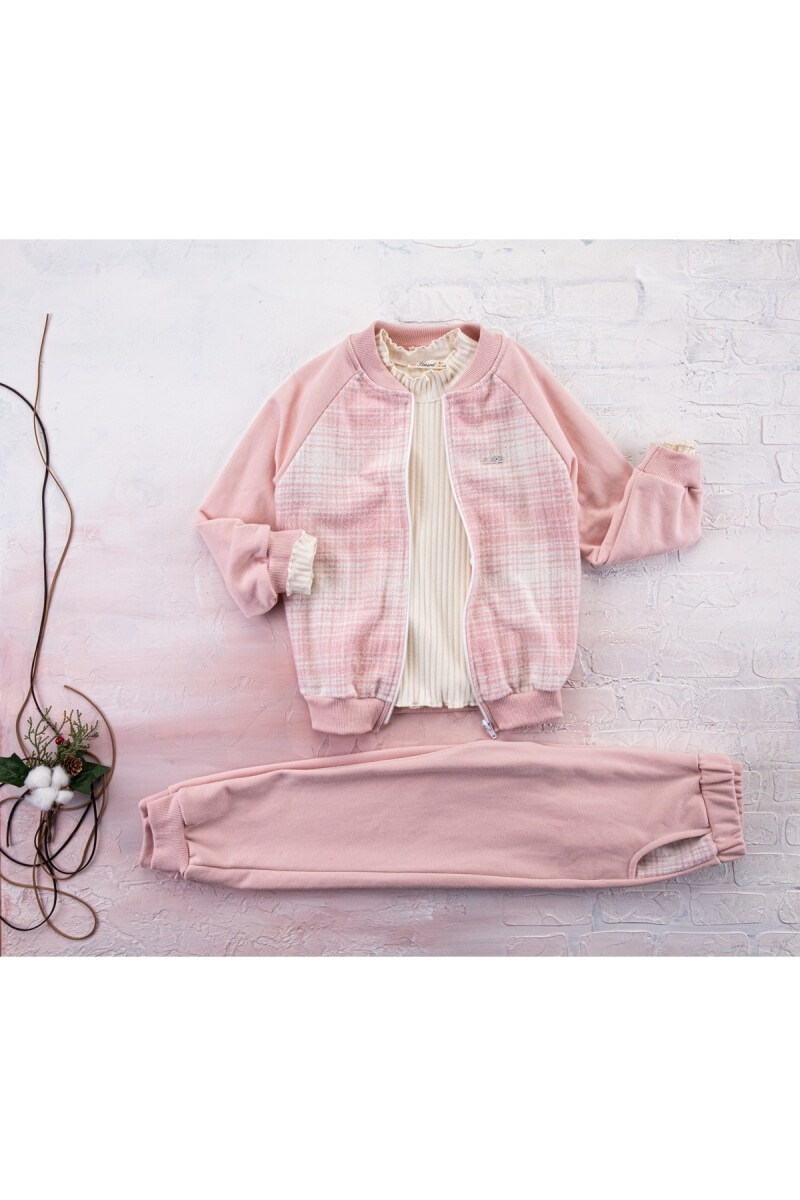 Girls' Suits - Reglan Kol Ekose 3 İp takım 1016-212025 - Brand: Büşra Bebe - Kids & Bby Clothes From TheBS Kids Turkey