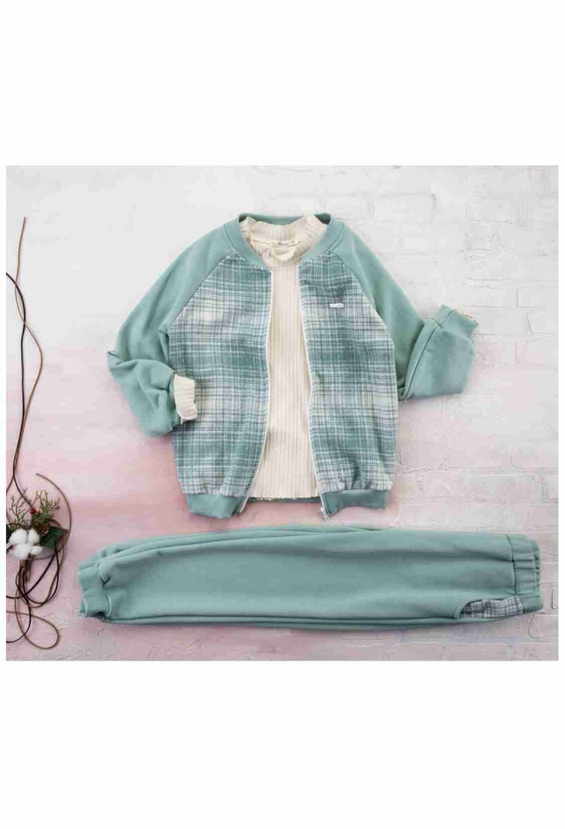 Girls' Suits - Reglan Kol Ekose 3 İp takım 1016-212025 - Brand: Büşra Bebe - Kids & Bby Clothes From TheBS Kids Turkey