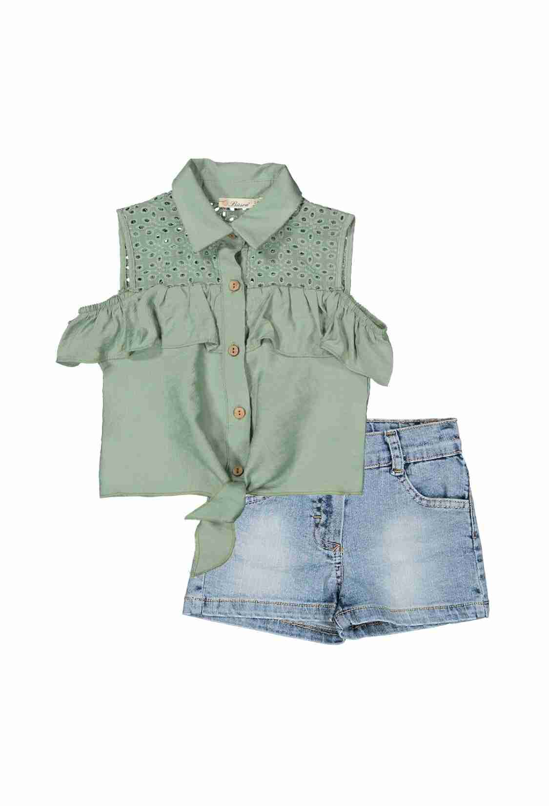 Girls' Suits - Robası Brodeli Şortlu Takım 1016-211048 - Brand: Büşra Bebe - Kids & Bby Clothes From TheBS Kids Turkey