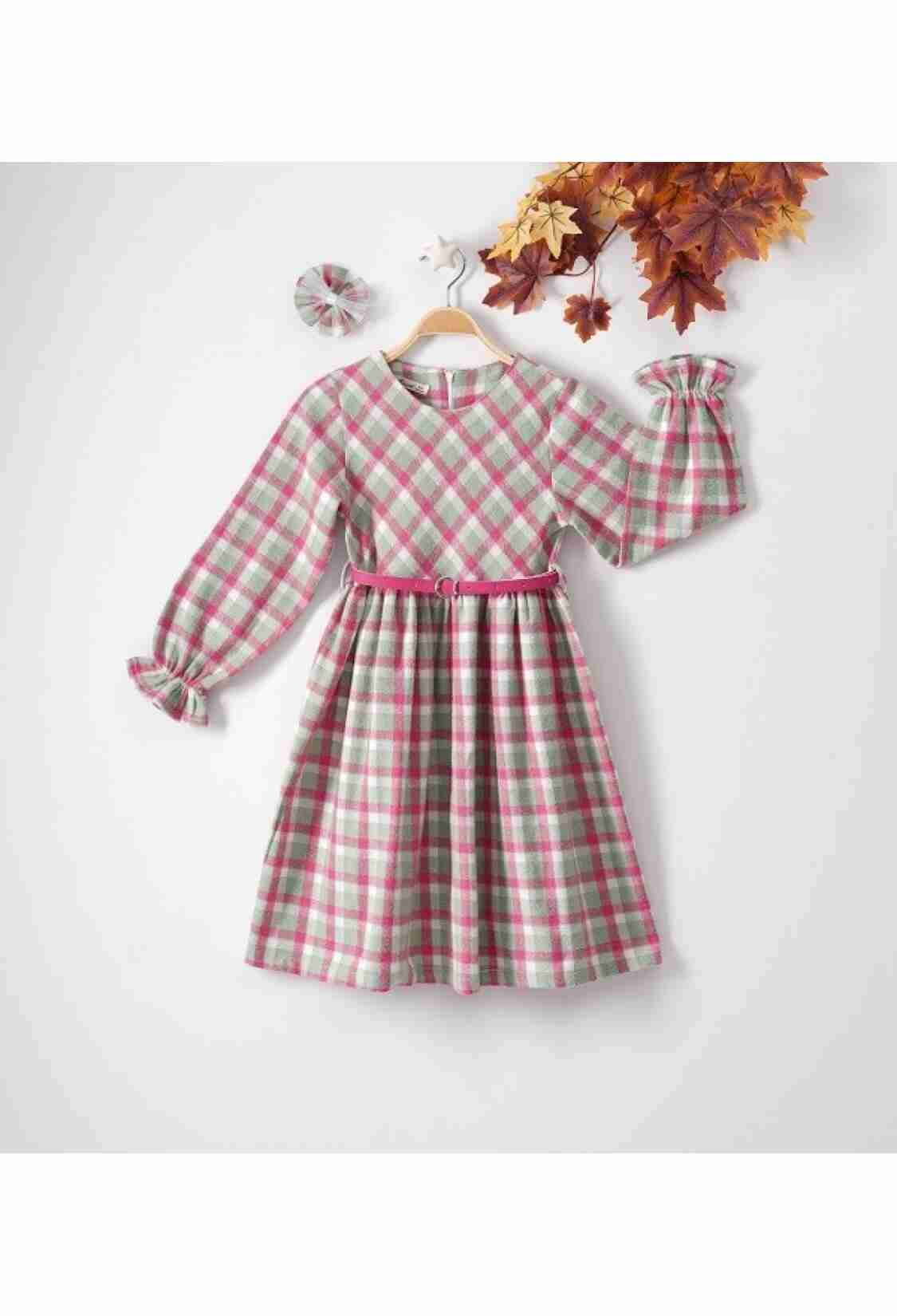 Girl's Dress - Saç Tokalı Ekose Elbise 1016-22280 - Brand: Büşra Bebe - Kids & Bby Clothes From TheBS Kids Turkey