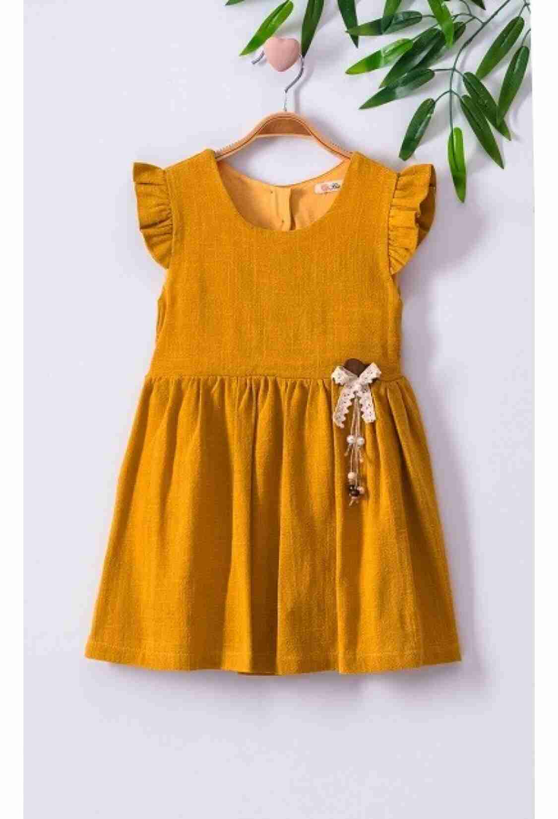 Girl's Dress - Sırt Dekolteli Keten Elbise 1016-221048 - Brand: Büşra Bebe - Kids & Bby Clothes From TheBS Kids Turkey