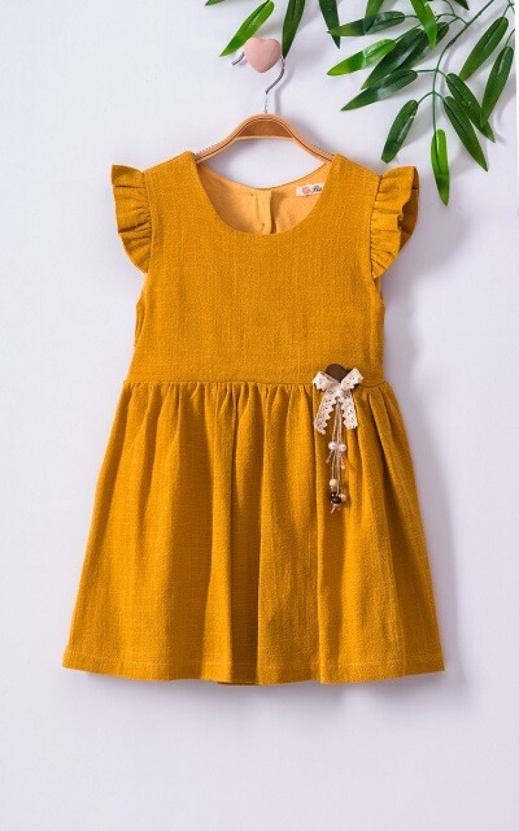 Girl's Dress - Sırt Dekolteli Keten Elbise 1016-221048 - Brand: Büşra Bebe - Kids & Bby Clothes From TheBS Kids Turkey
