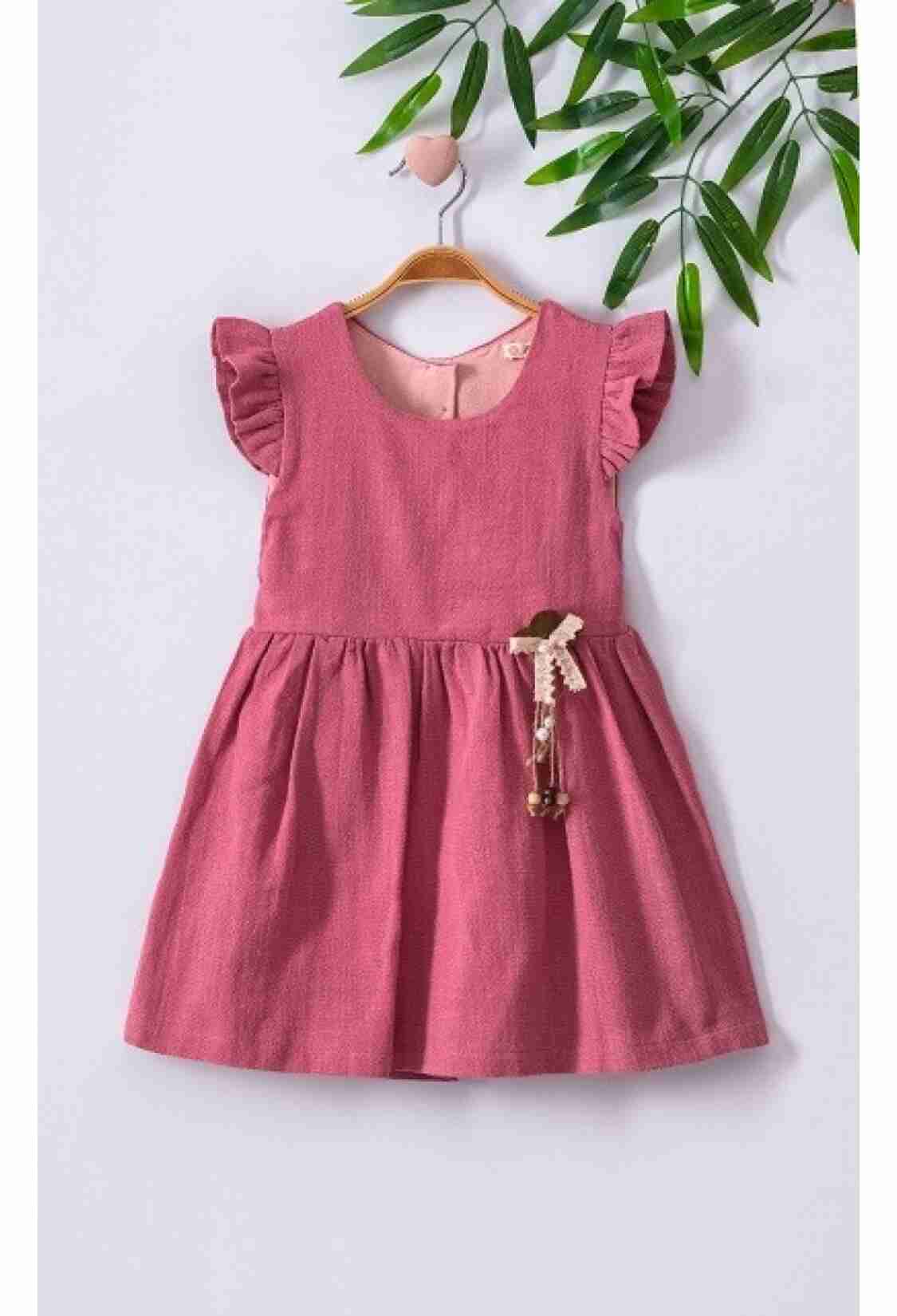 Girl's Dress - Sırt Dekolteli Keten Elbise 1016-221048 - Brand: Büşra Bebe - Kids & Bby Clothes From TheBS Kids Turkey