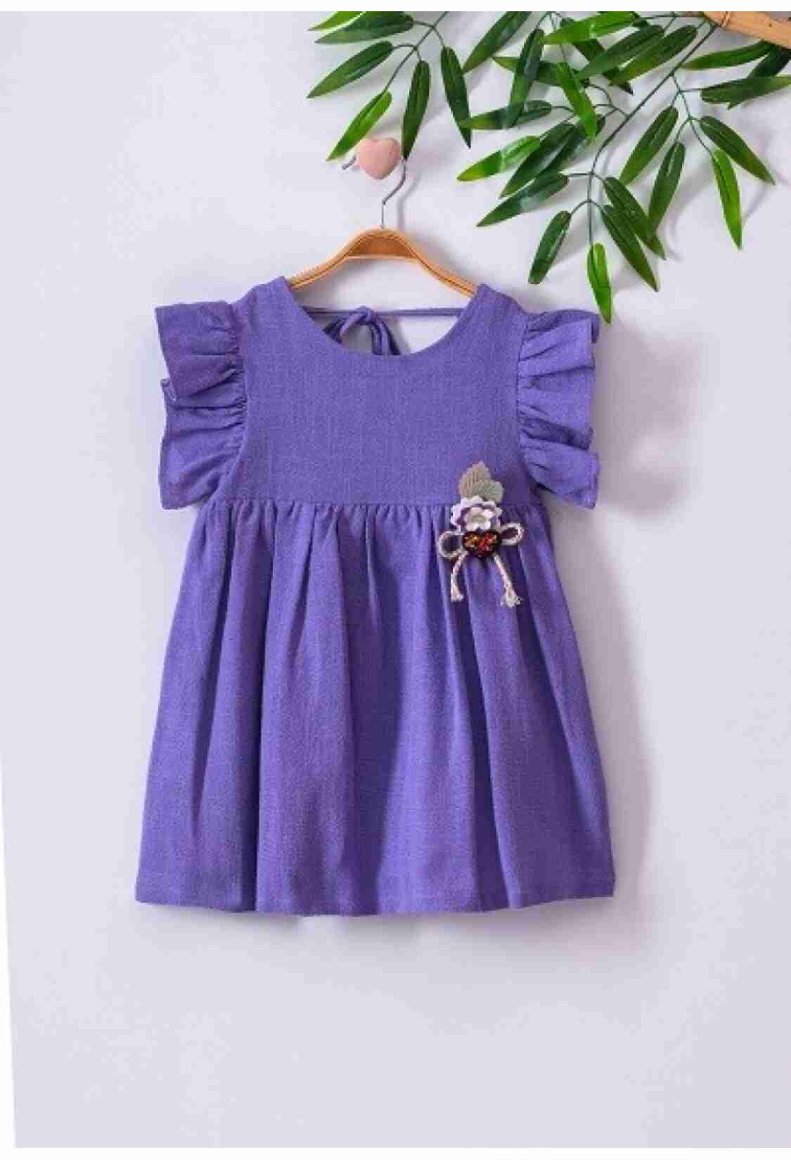 Girl's Dress - Sırtı Fırfırlı Keten Elbise 1016-221047 - Brand: Büşra Bebe - Kids & Bby Clothes From TheBS Kids Turkey