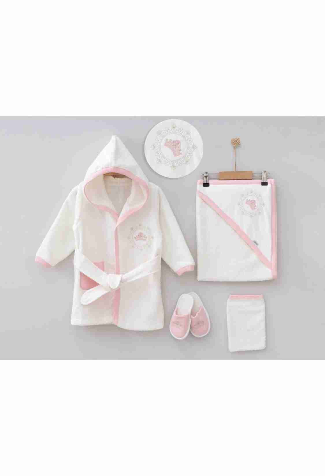 Newborn - B1 - Taç Nakışlı Unisex Bebe 5li Bornoz Set - Brand: ZIPIR - Kids & Bby Clothes From TheBS Kids Turkey