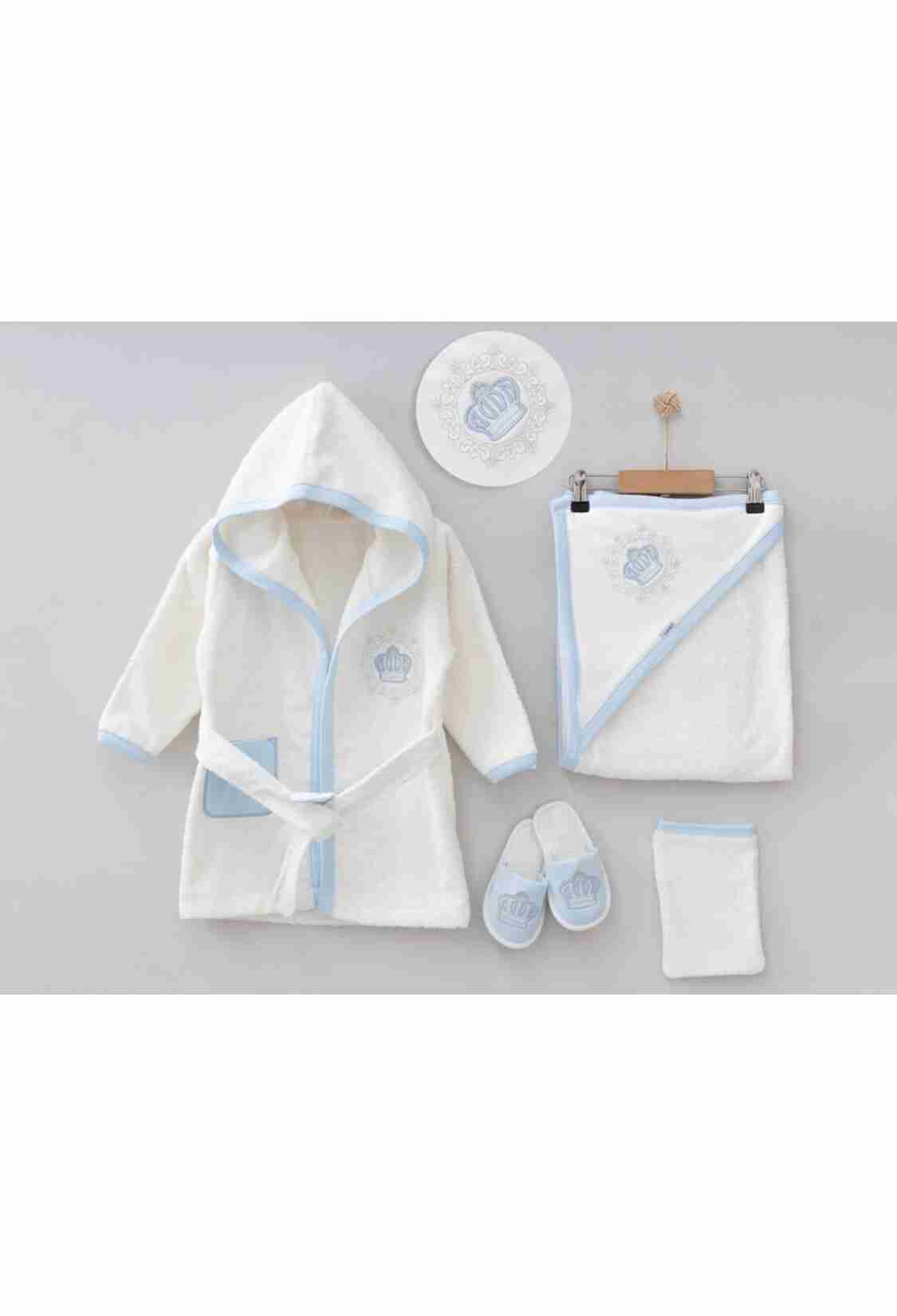 Newborn - B1 - Taç Nakışlı Unisex Bebe 5li Bornoz Set - Brand: ZIPIR - Kids & Bby Clothes From TheBS Kids Turkey