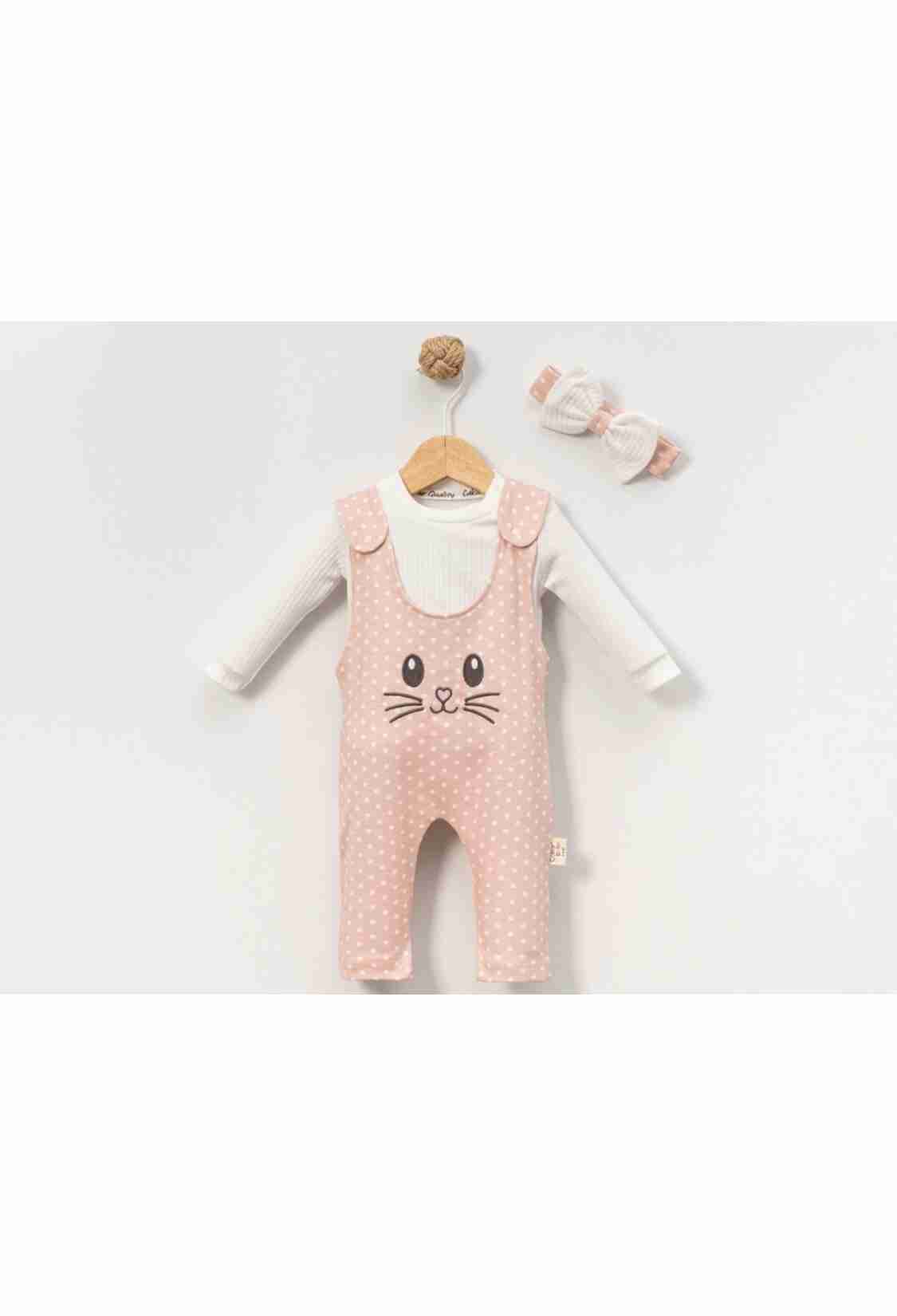 Baby Rompers and Overalls - B1 - Tavşan Nakışlı Kız Bebe İkili Salopet Set - Brand: CAYZEN - Kids & Bby Clothes From TheBS Kids Turkey