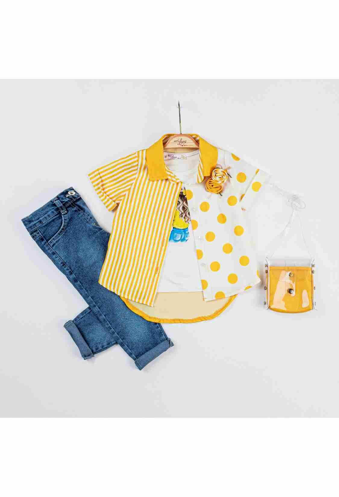 Girls' Suits - Toptan 4'lü Kız Çocuk Gömlek Badi Kot Pantolon Çantalı Takım 2-6Y 1055-5319 - Brand: Miss Lore - Kids & Bby Clothes From TheBS Kids Turkey