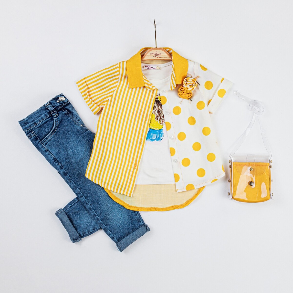 Girls’ Suits – Toptan 4’lü Kız Çocuk Gömlek Badi Kot Pantolon Çantalı Takım 2-6Y 1055-5319 – Brand: Miss Lore – Kids & Bby Clothes From TheBS Kids Turkey