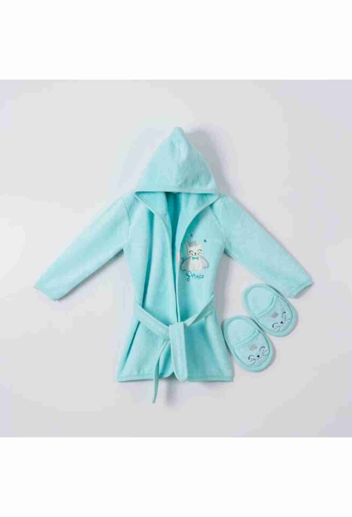 Towel and Bathrobe - Toptan Bebek 2'li Terlikli Bornoz Seti 1-4Y 1072-482E - Brand: Ramel Kids - Kids & Bby Clothes From TheBS Kids Turkey