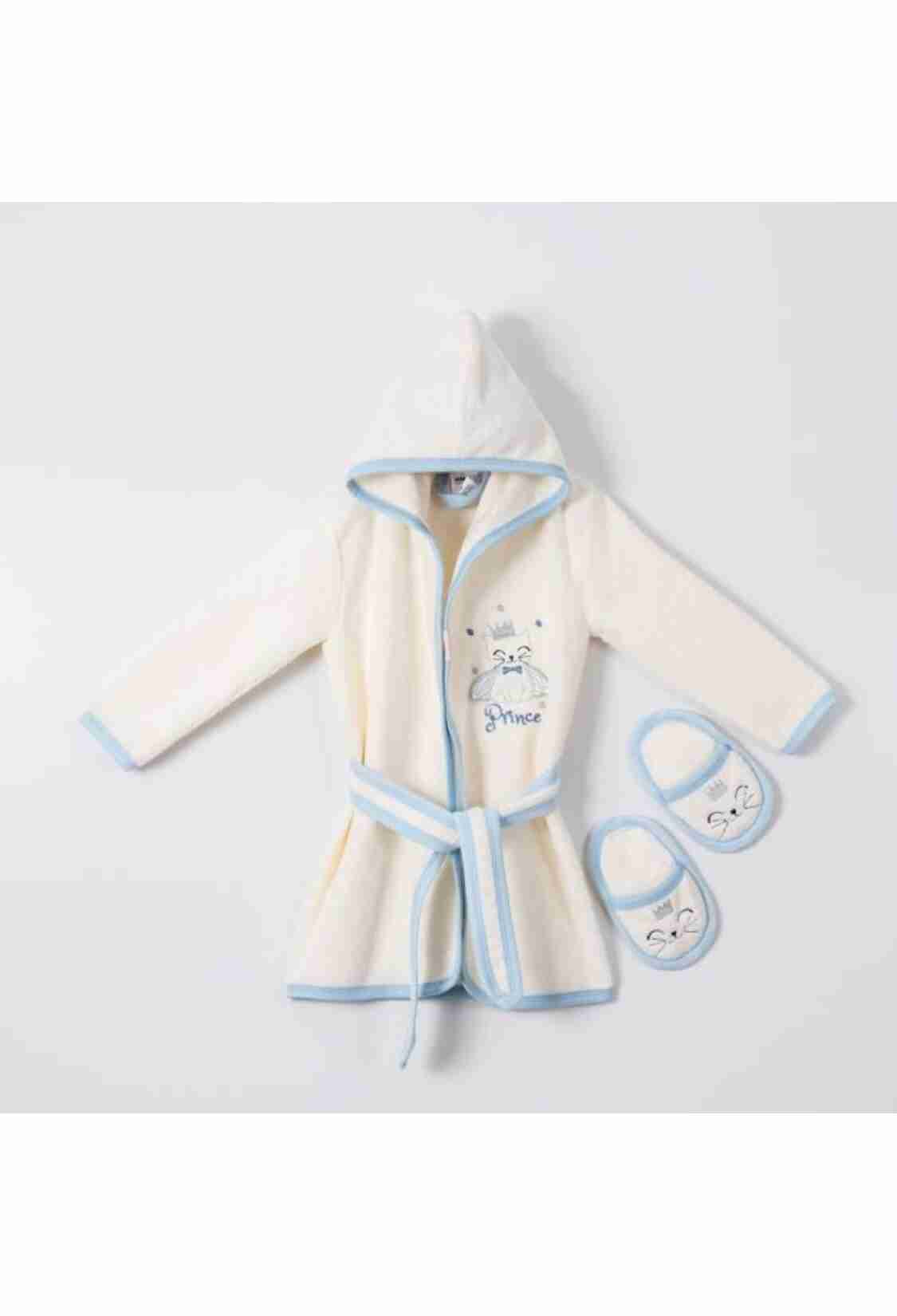 Towel and Bathrobe - Toptan Bebek 2'li Terlikli Bornoz Seti 1-4Y 1072-482E - Brand: Ramel Kids - Kids & Bby Clothes From TheBS Kids Turkey