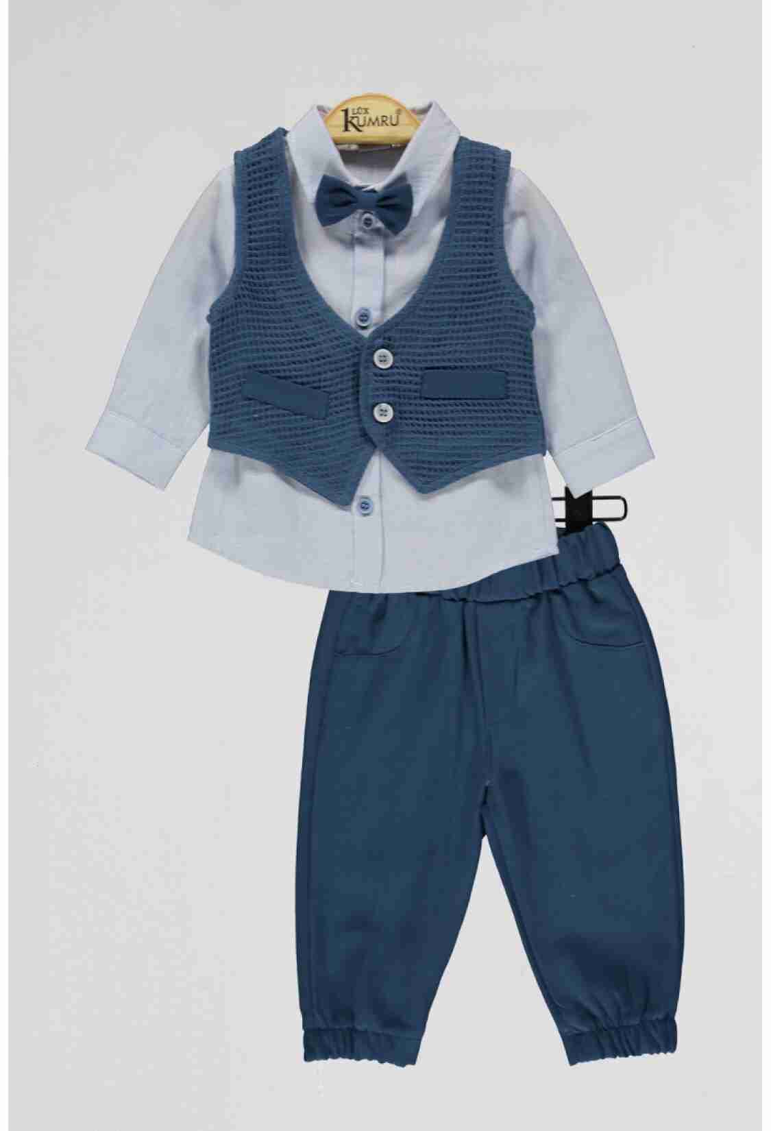 Boys' Sets - Toptan Bebek 3'lü Yelek Gömlek ve Pantolon Takım 6-18M 1075-4121 - Brand: Kumru Bebe - Kids & Bby Clothes From TheBS Kids Turkey