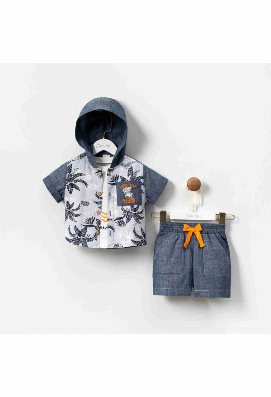 Baby Sets - Toptan Erkek Bebek 3'lü Tişört, Gömlek ve Şort Takımı 9-24M 1014-CMN3523 - Brand: Cumino - Kids & Bby Clothes From TheBS Kids Turkey