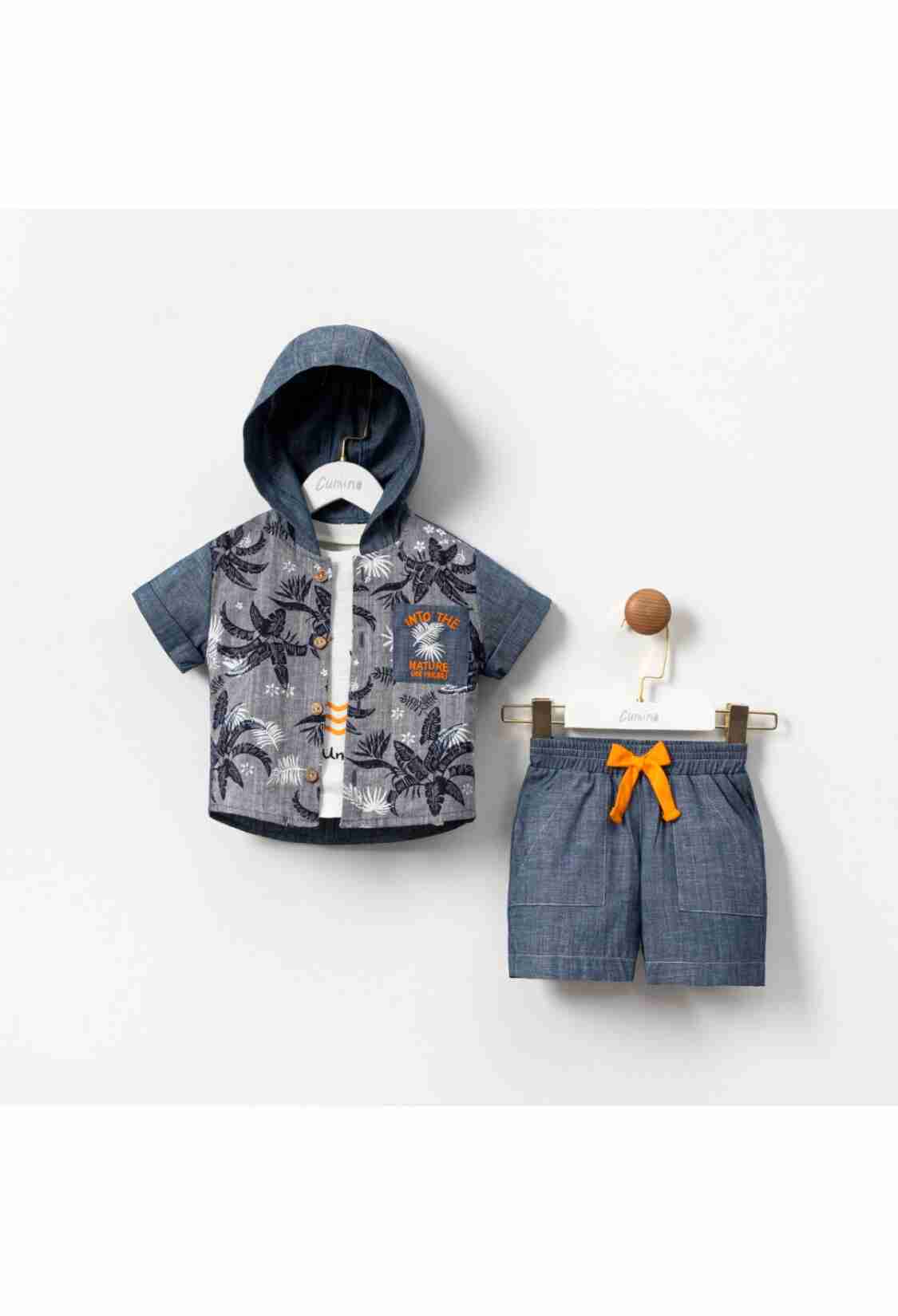 Baby Sets - Toptan Erkek Bebek 3'lü Tişört, Gömlek ve Şort Takımı 9-24M 1014-CMN3523 - Brand: Cumino - Kids & Bby Clothes From TheBS Kids Turkey