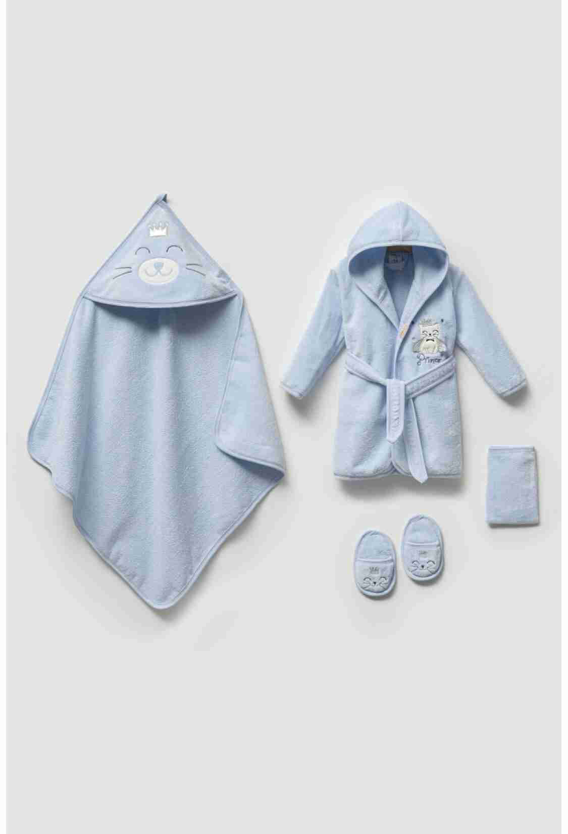 Towel and Bathrobe - Toptan Erkek Bebek 4'lü Banyo Seti 0-36M 1072-703E - Brand: Ramel Kids - Kids & Bby Clothes From TheBS Kids Turkey