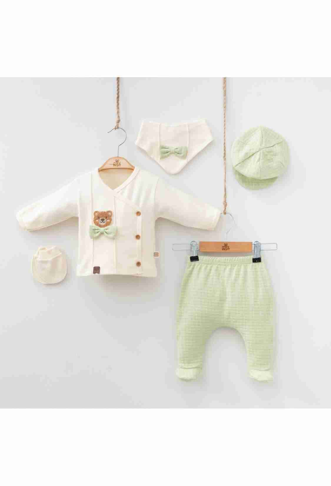 Newborn - Toptan Erkek Bebek 5'li Body Pantolon Şapka Önlük ve Eldiven 0-3M 2014-7053 - Brand: Minizeyn - Kids & Bby Clothes From TheBS Kids Turkey
