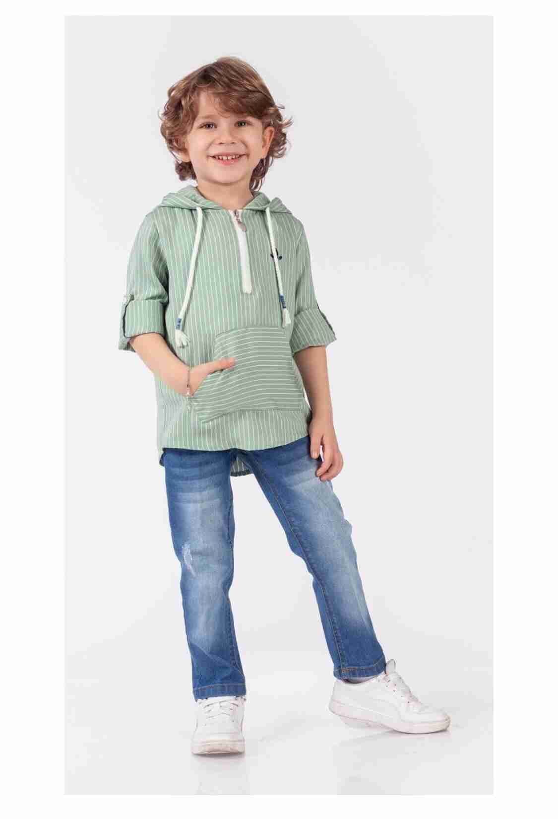 Boys' Sets - Toptan Erkek Çocuk 2'li Kapüşonlu Gömlek ve Kot Pantolon Takım 1-4Y 1015-9922 - Brand: Lemon - Kids & Bby Clothes From TheBS Kids Turkey
