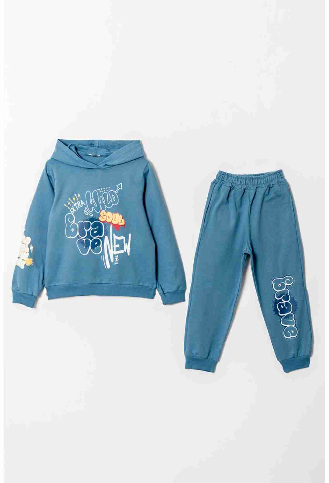 Boys' Sets - Toptan Erkek Çocuk Baskılı Kapüşonlu Sweatshirt ve Pantolon 6-9Y 1099-0902 - Brand: Tuffy - Kids & Bby Clothes From TheBS Kids Turkey