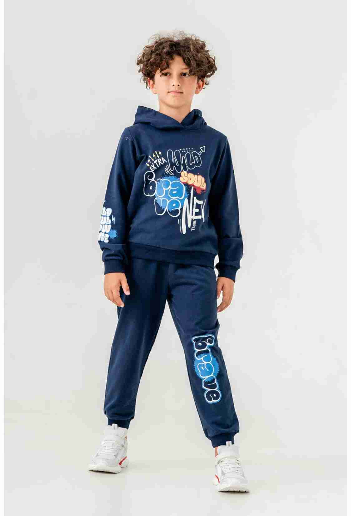 Boys' Sets - Toptan Erkek Çocuk Baskılı Kapüşonlu Sweatshirt ve Pantolon 6-9Y 1099-0902 - Brand: Tuffy - Kids & Bby Clothes From TheBS Kids Turkey