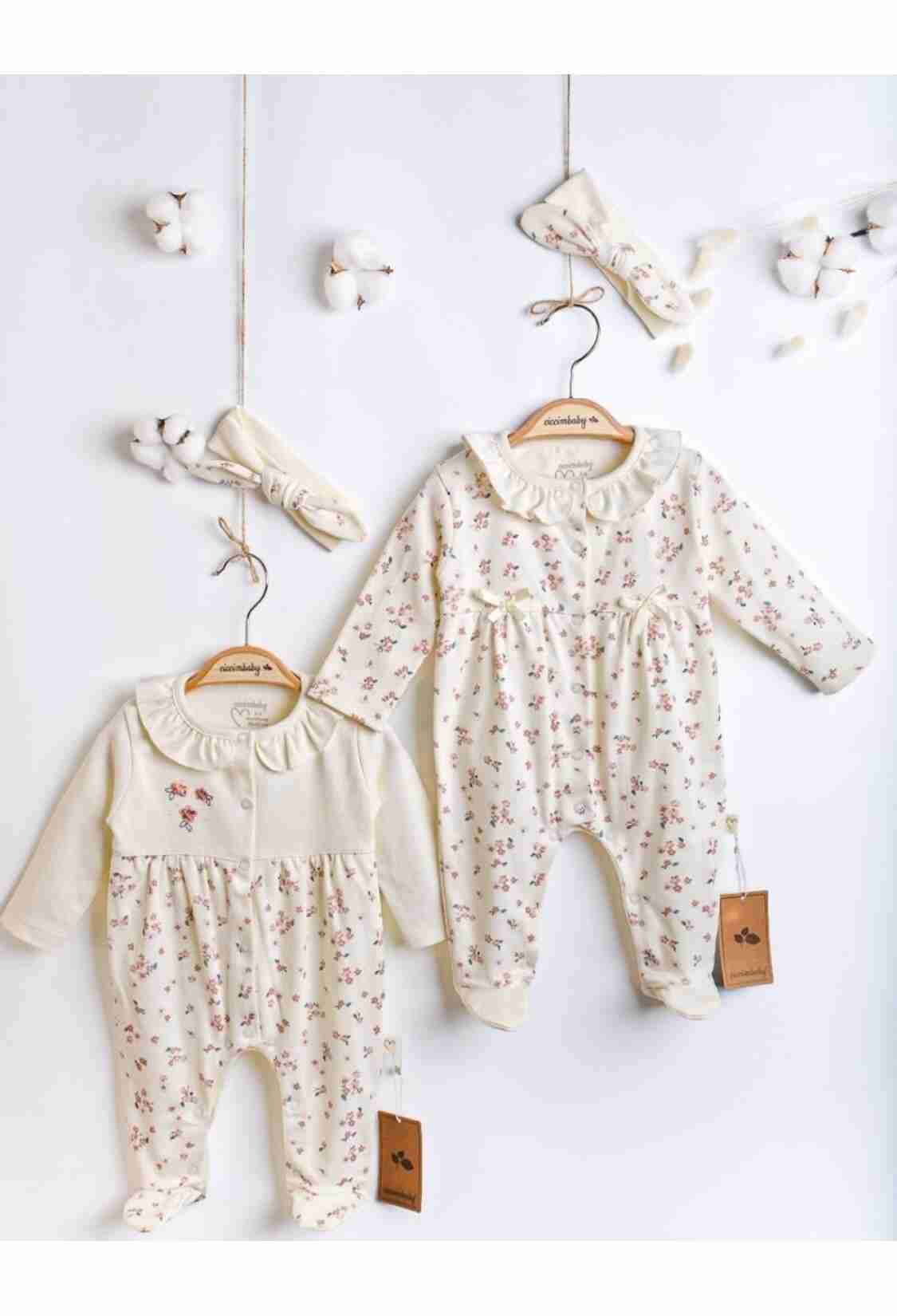Baby Rompers and Overalls - Toptan Kız Bebek 2'li Yenidoğan Tulum Takım 0-3M 1043-4908 - Brand: Ciccimbaby - Kids & Bby Clothes From TheBS Kids Turkey