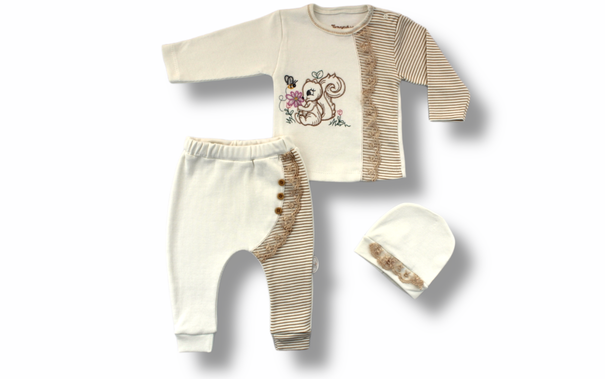 Baby Sets - Toptan Kız Bebek 3'lü Body Pantolon ve Şapka Takım 1-12M 1074-75435 - Brand: Tomuycuk - Kids & Bby Clothes From TheBS Kids Turkey