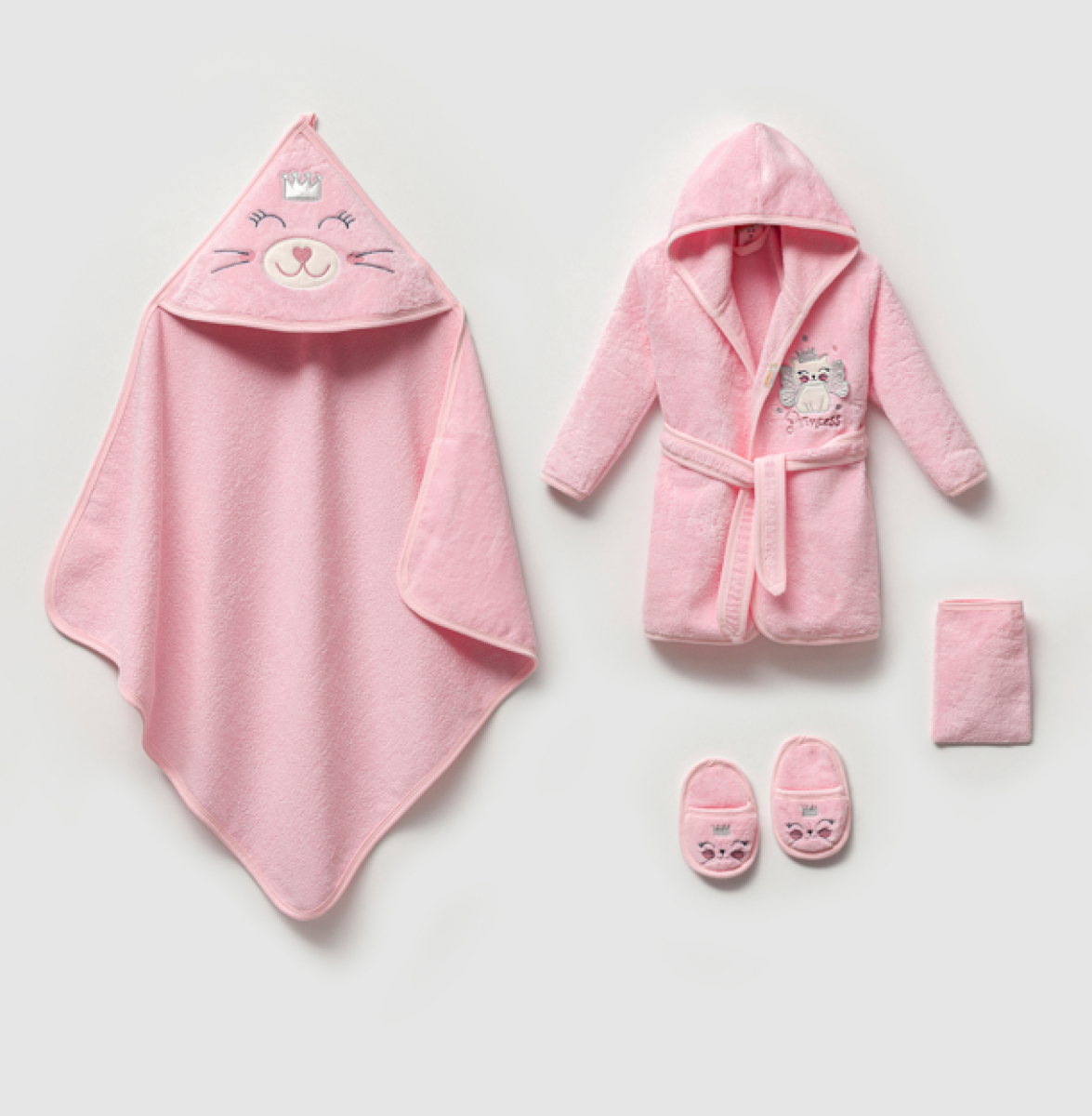 Towel and Bathrobe - Toptan Kız Bebek 4'lü Banyo Seti 0-36M 1072-703K - Brand: Ramel Kids - Kids & Bby Clothes From TheBS Kids Turkey