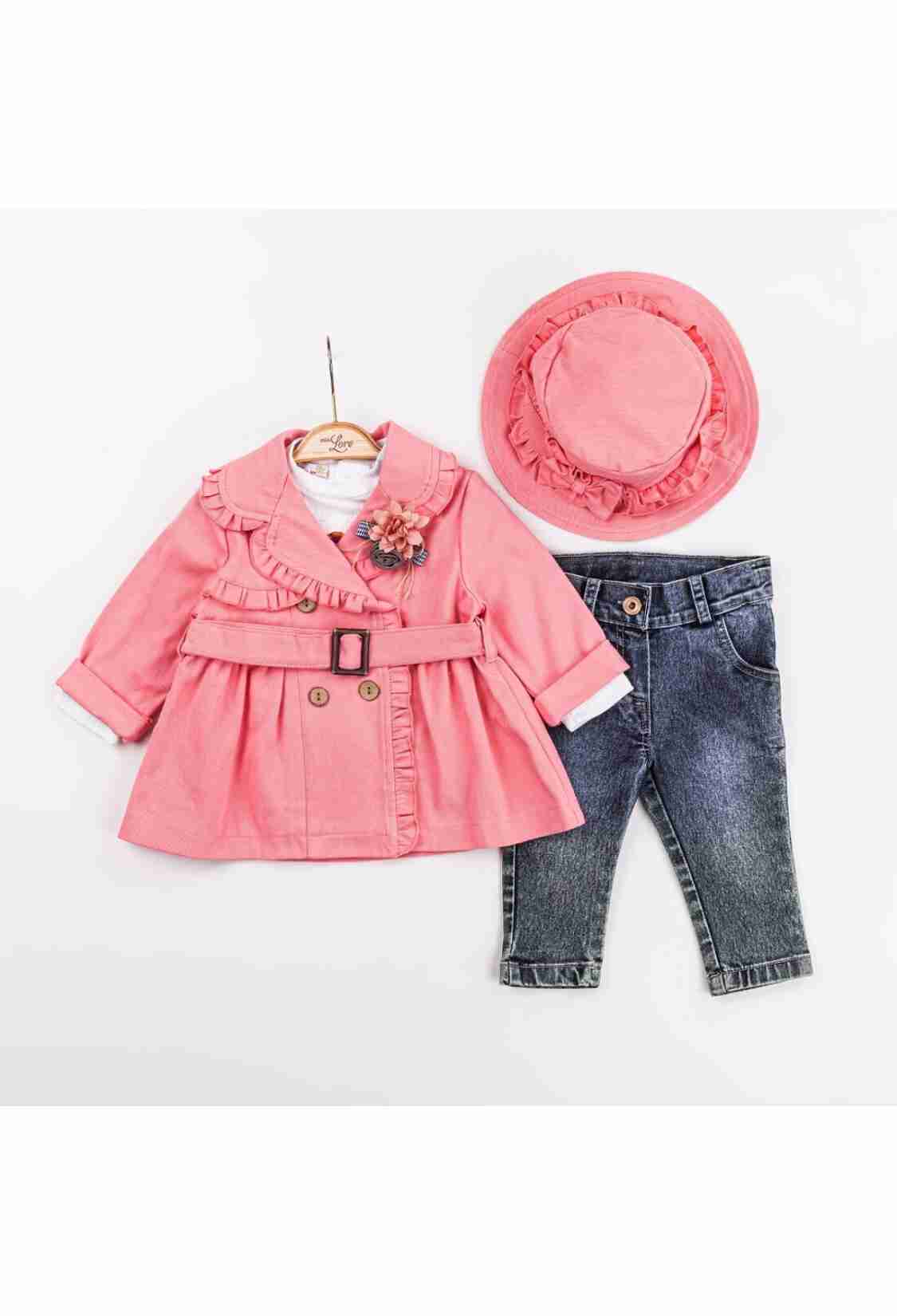 Baby Sets - Toptan Kız Bebek 4'lü Ceket, Tişört, Şapka ve Pantolon Takım 9-24M 1055-5618 - Brand: Miss Lore - Kids & Bby Clothes From TheBS Kids Turkey
