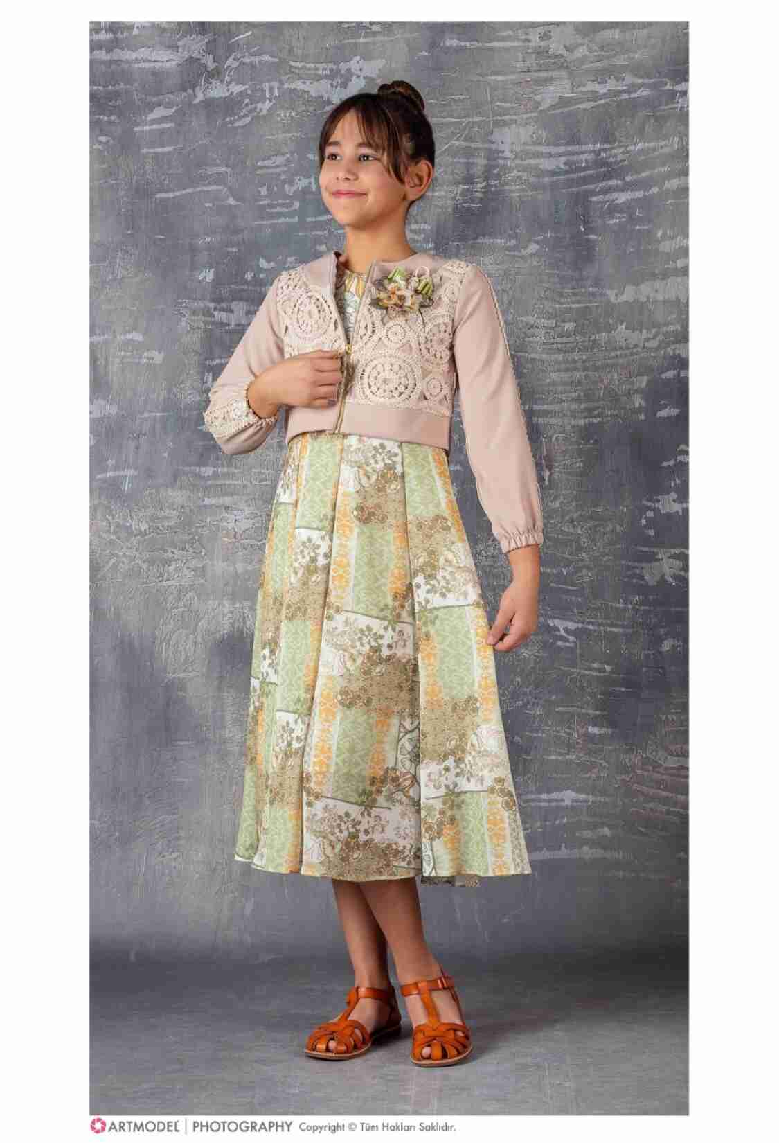 Girl's Dress - Toptan Kız Çocuk 2'li Elbise ve Bolero Takım 9-12Y 1042-2381 - Brand: Tivido - Kids & Bby Clothes From TheBS Kids Turkey