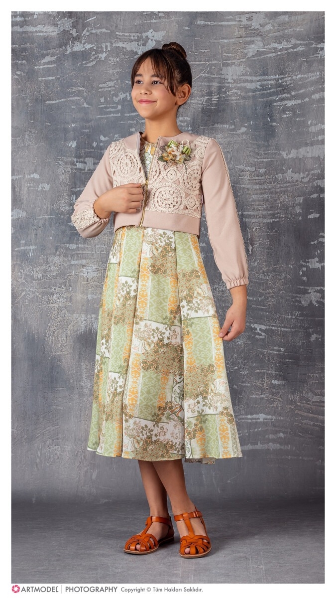 Girl's Dress - Toptan Kız Çocuk 2'li Elbise ve Bolero Takım 9-12Y 1042-2381 - Brand: Tivido - Kids & Bby Clothes From TheBS Kids Turkey