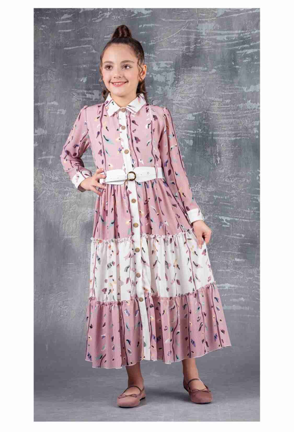 Girl's Dress - Toptan Kız Çocuk 2'li Elbise ve Kemer Takım 9-12Y 1042-2412 - Brand: Tivido - Kids & Bby Clothes From TheBS Kids Turkey