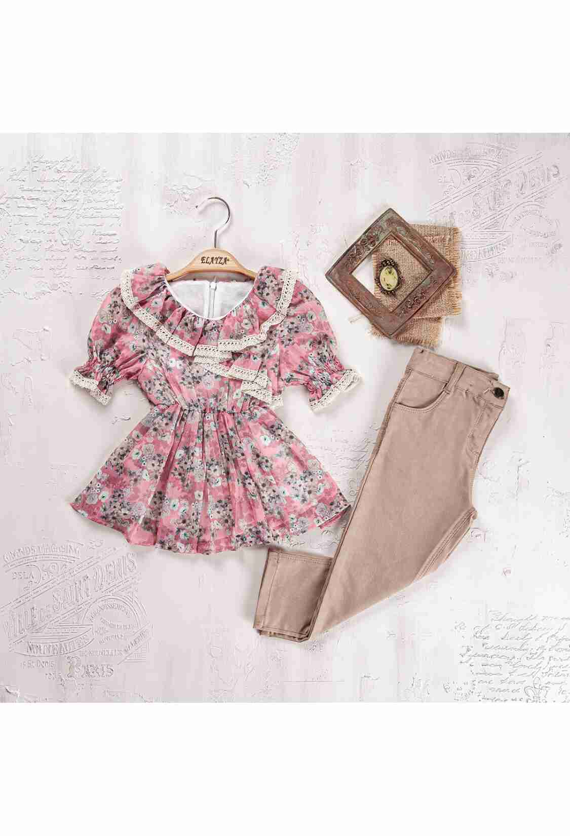 Girls' Suits - Toptan Kız Çocuk 2'li Elbise ve Pantolon Takımı 9-12Y 2023-2245 - Brand: Elayza - Kids & Bby Clothes From TheBS Kids Turkey
