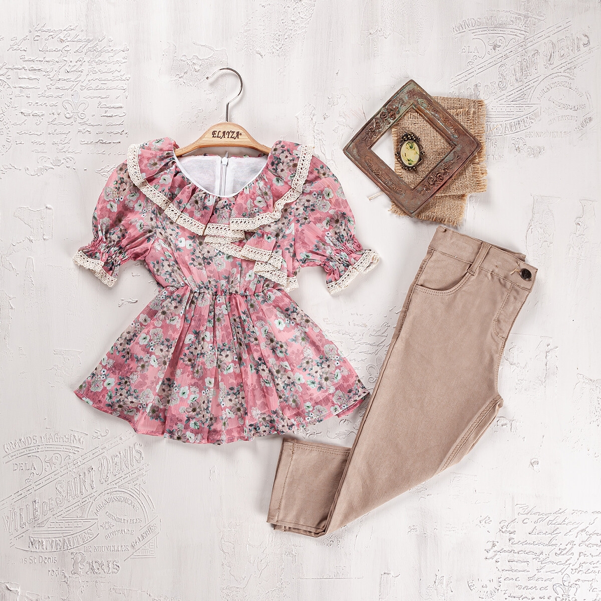 Girls' Suits - Toptan Kız Çocuk 2'li Elbise ve Pantolon Takımı 9-12Y 2023-2245 - Brand: Elayza - Kids & Bby Clothes From TheBS Kids Turkey