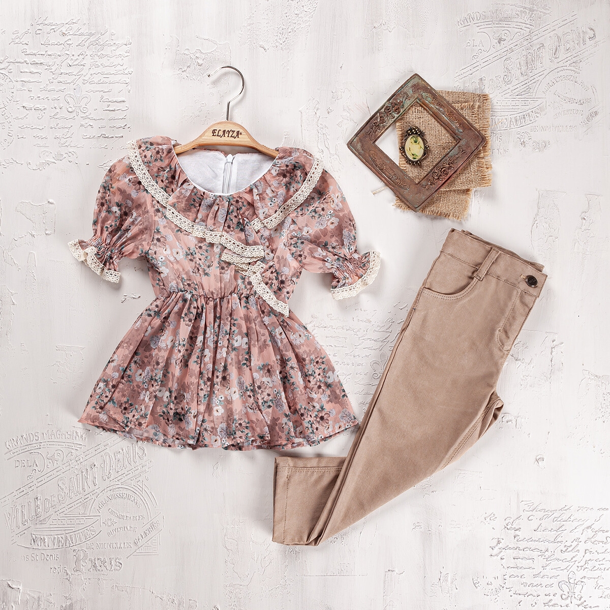 Girls' Suits - Toptan Kız Çocuk 2'li Elbise ve Pantolon Takımı 9-12Y 2023-2245 - Brand: Elayza - Kids & Bby Clothes From TheBS Kids Turkey