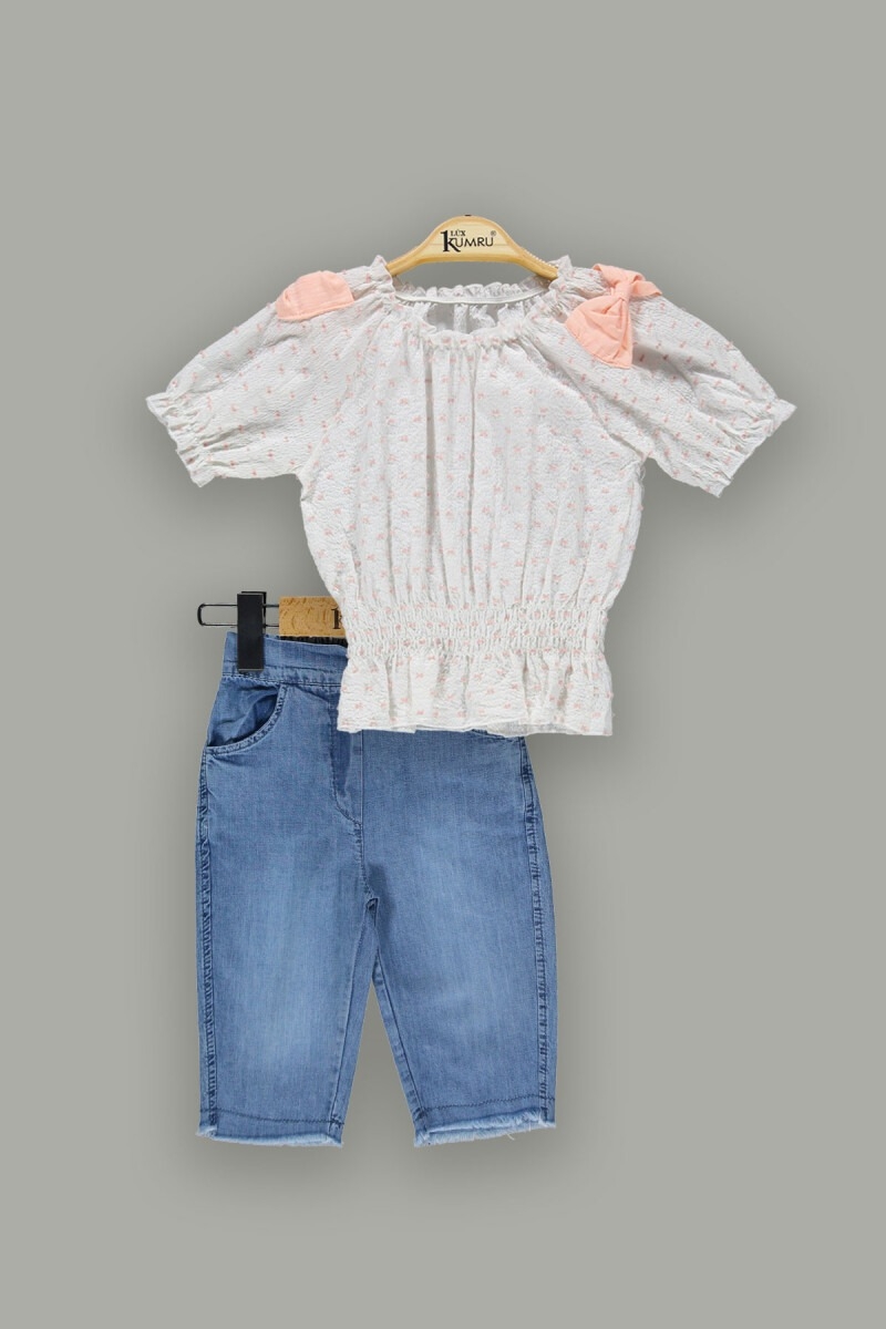 Girls' Tops - Toptan Kız Çocuk 2'li Puantiyeli Bluz ve Kot Şort Takım 2-5Y 1075-3803 - Brand: Kumru Bebe - Kids & Bby Clothes From TheBS Kids Turkey