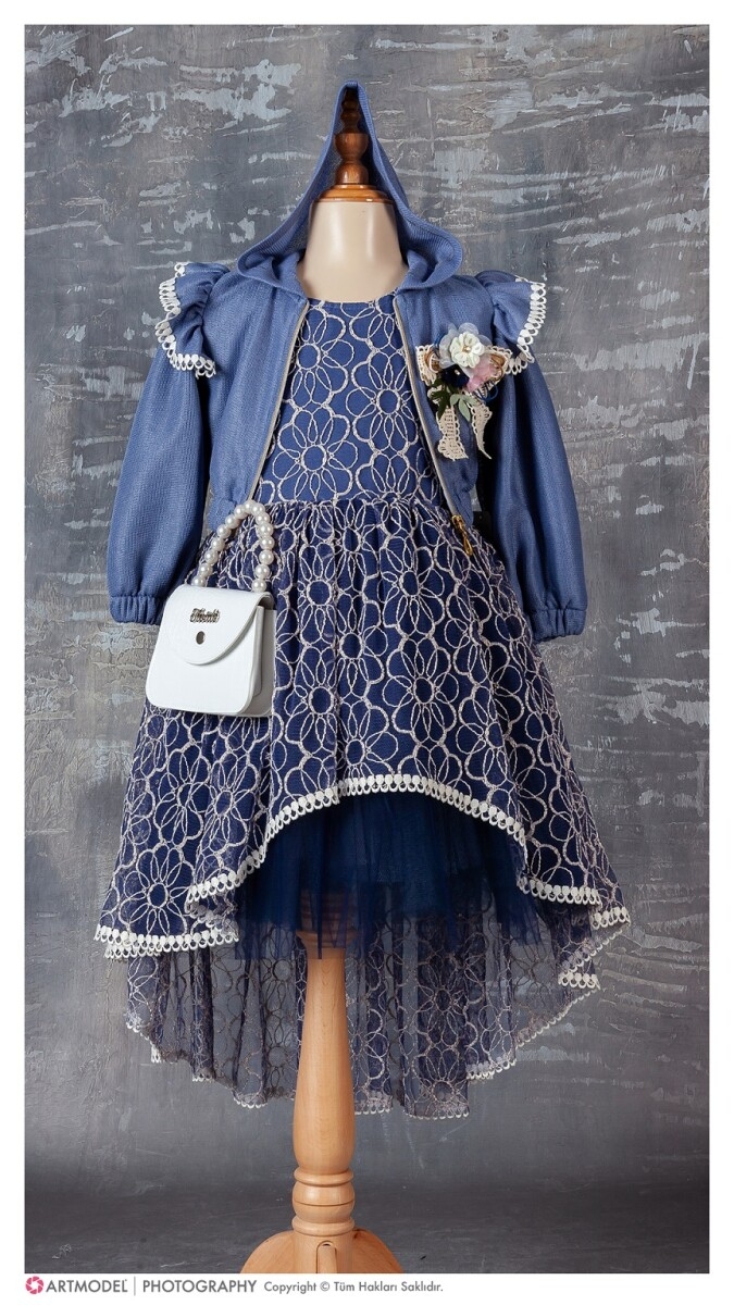 Girl's Dress - Toptan Kız Çocuk 3'lü Elbise Bolero ve Çanta Takım 6-12Y 1042-2357 - Brand: Tivido - Kids & Bby Clothes From TheBS Kids Turkey