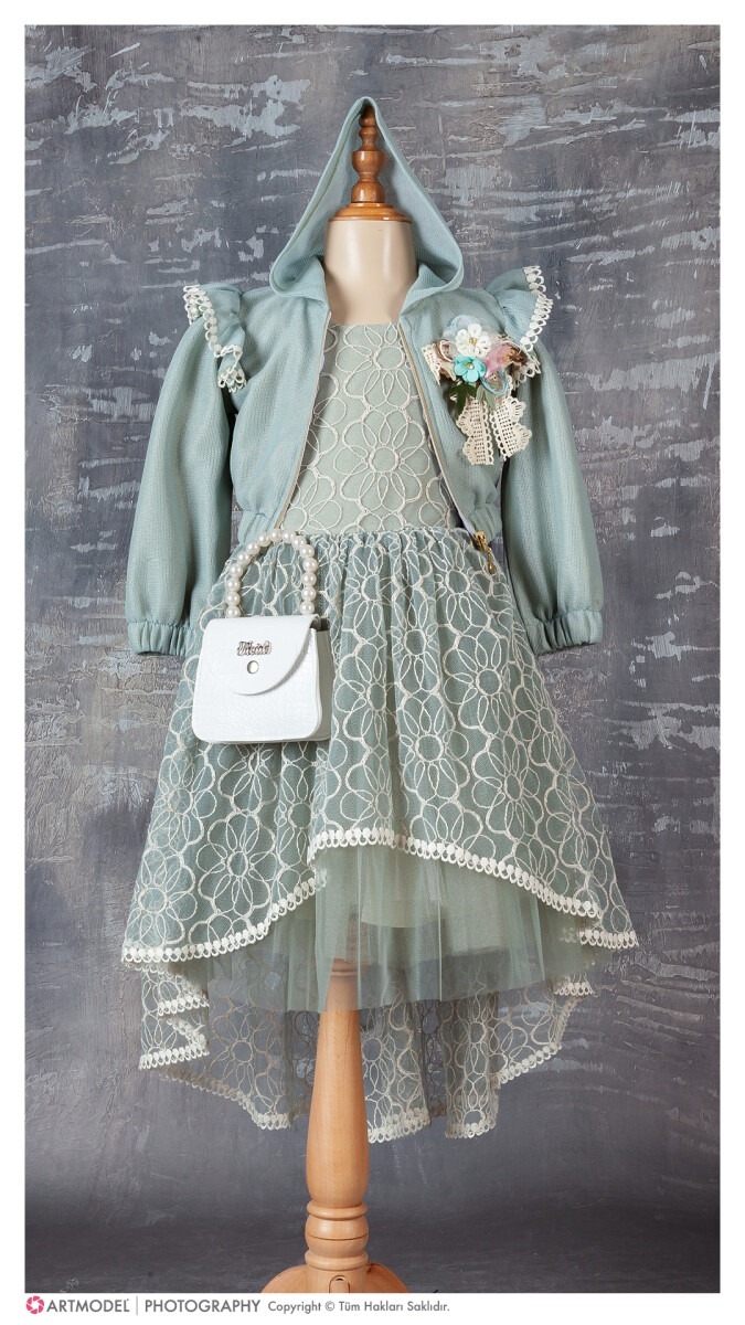 Girl’s Dress – Toptan Kız Çocuk 3’lü Elbise Bolero ve Çanta Takım 6-12Y 1042-2357 – Brand: Tivido – Kids & Bby Clothes From TheBS Kids Turkey