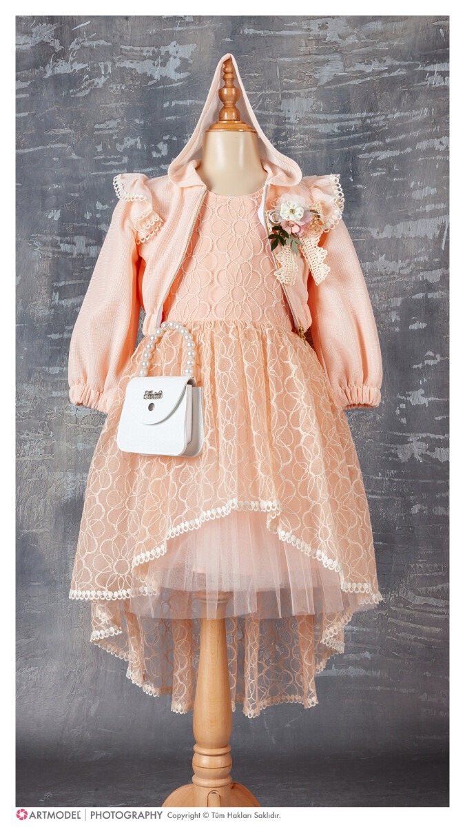 Girl's Dress - Toptan Kız Çocuk 3'lü Elbise Bolero ve Çanta Takım 6-12Y 1042-2357 - Brand: Tivido - Kids & Bby Clothes From TheBS Kids Turkey