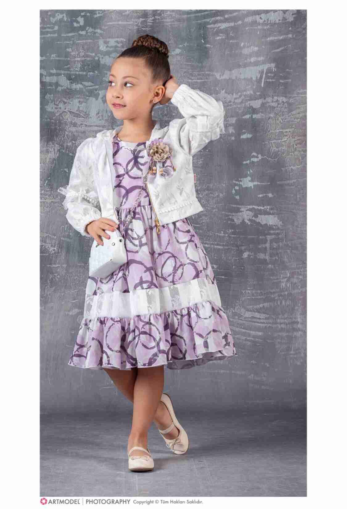 Girl's Dress - Toptan Kız Çocuk 3'lü Elbise Bolero ve Çanta Takım 6-12Y 1042-2358 - Brand: Tivido - Kids & Bby Clothes From TheBS Kids Turkey