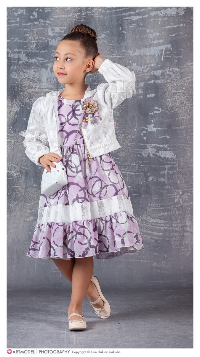 Girl's Dress - Toptan Kız Çocuk 3'lü Elbise Bolero ve Çanta Takım 6-12Y 1042-2358 - Brand: Tivido - Kids & Bby Clothes From TheBS Kids Turkey