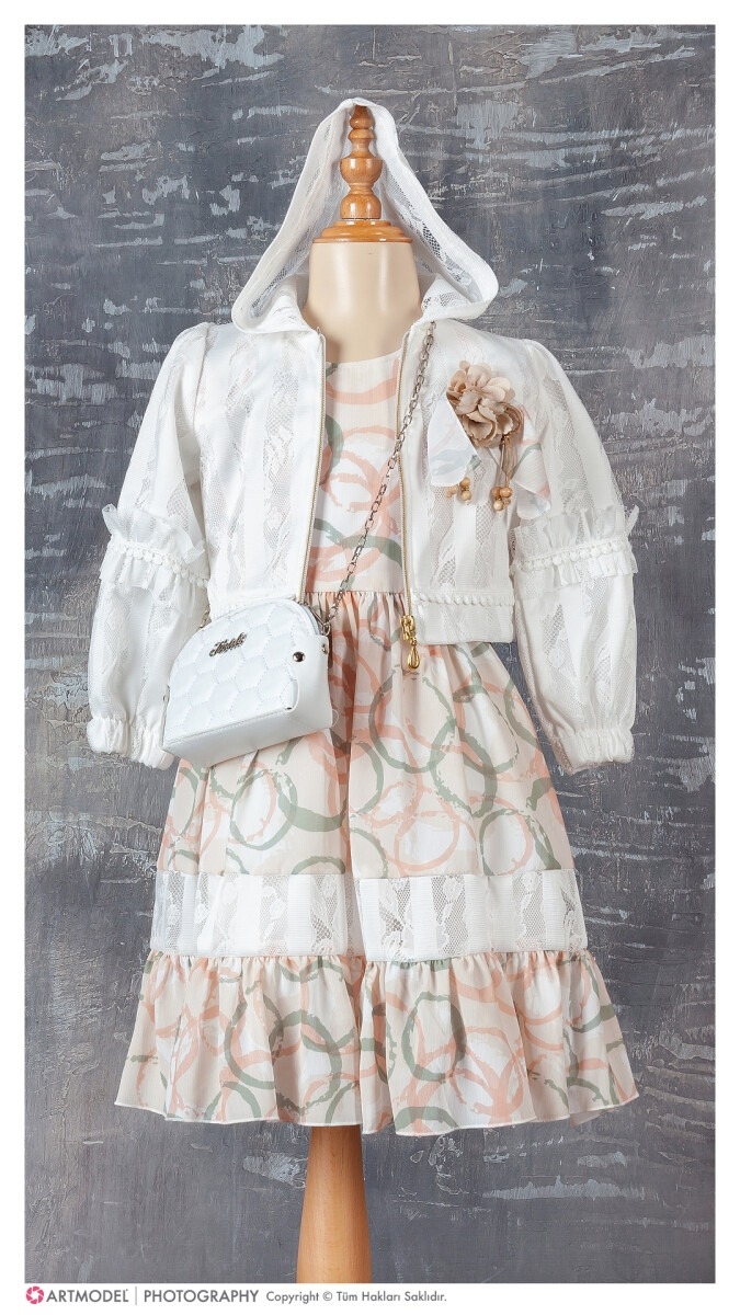 Girl’s Dress – Toptan Kız Çocuk 3’lü Elbise Bolero ve Çanta Takım 6-12Y 1042-2358 – Brand: Tivido – Kids & Bby Clothes From TheBS Kids Turkey