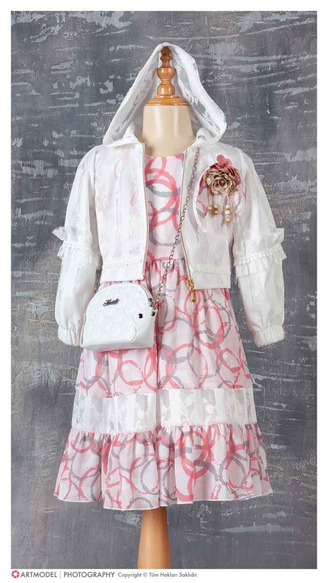 Girl's Dress - Toptan Kız Çocuk 3'lü Elbise Bolero ve Çanta Takım 6-12Y 1042-2358 - Brand: Tivido - Kids & Bby Clothes From TheBS Kids Turkey