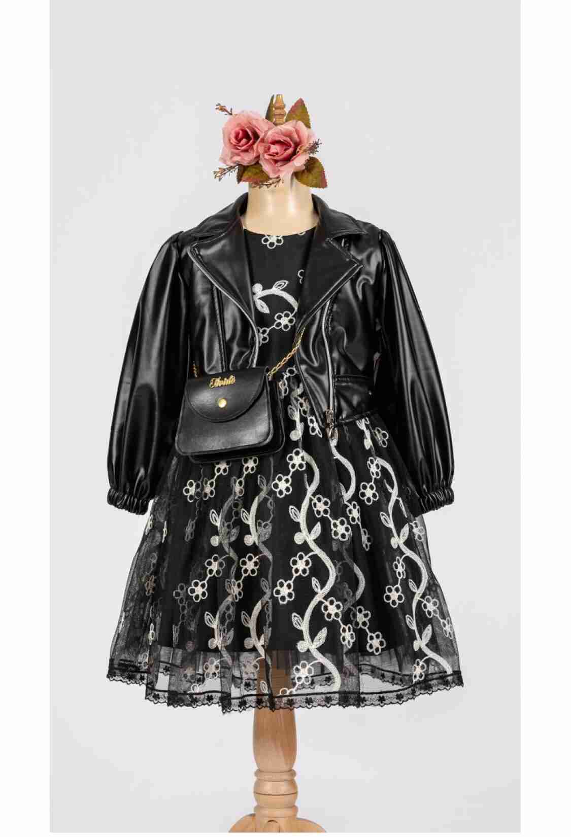 Girls' Suits - Toptan Kız Çocuk 3'lü Elbise, Ceket ve Çanta Takımı 6-12Y 1042-2541 - Brand: Tivido - Kids & Bby Clothes From TheBS Kids Turkey